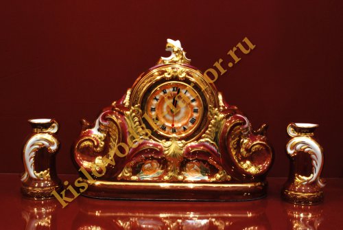 Часы Каминные с подсвечниками 27 см (Тюльпаны на бордо)